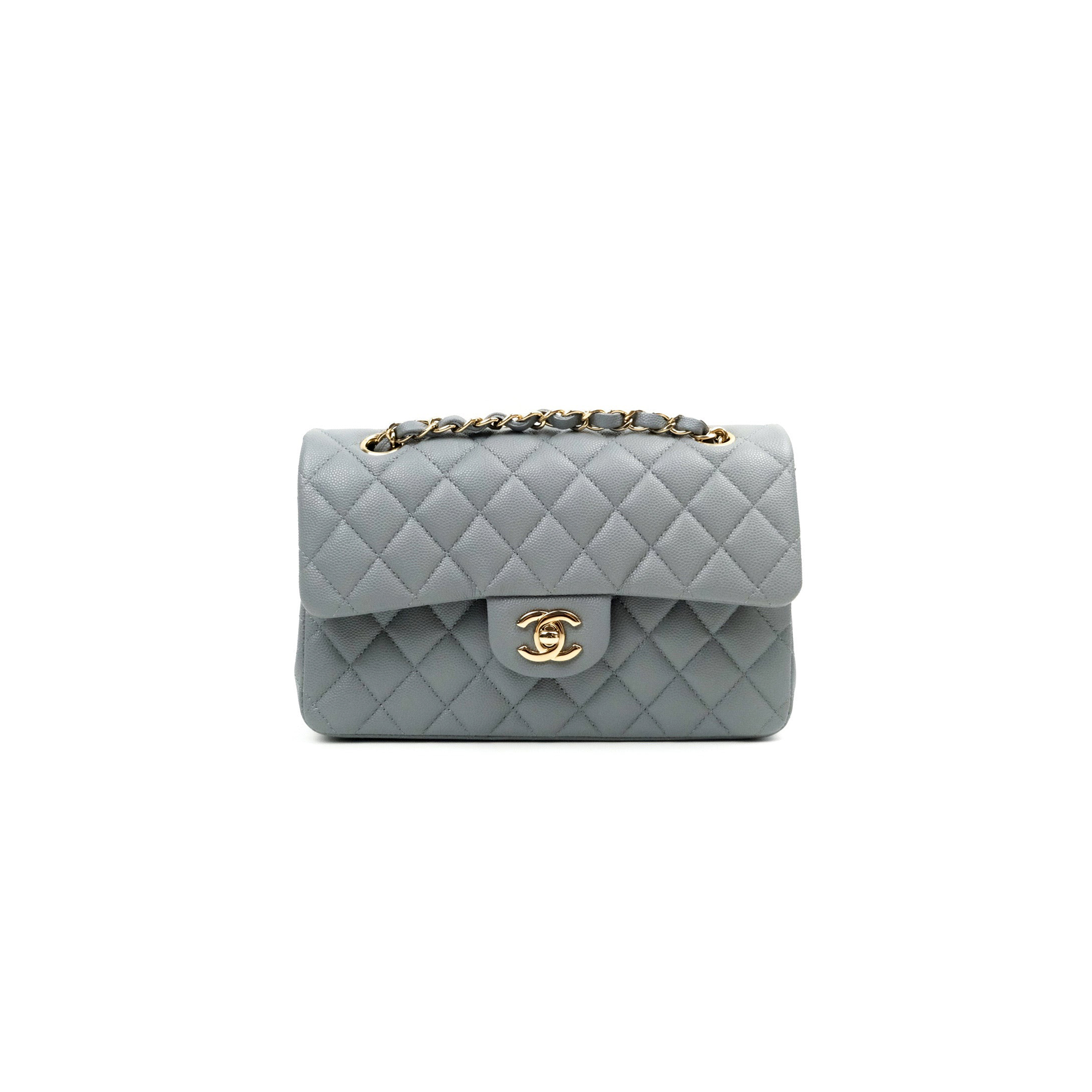 Ch*el classic small flap grey caviar light gold hardware a37586 (23*14.5*6cm)